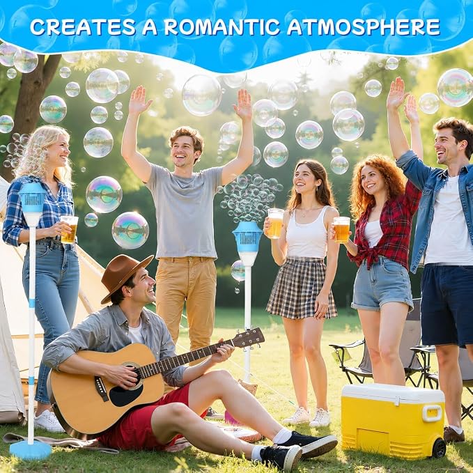 Automatic Bubble Machine for Kids, 2026 New Standing Bubble Maker with Lights & Music, Height Adjustable Up to 47'', Rechargeable Bubble Blower Toys Bubbles Machine for Wedding Party (Blue)