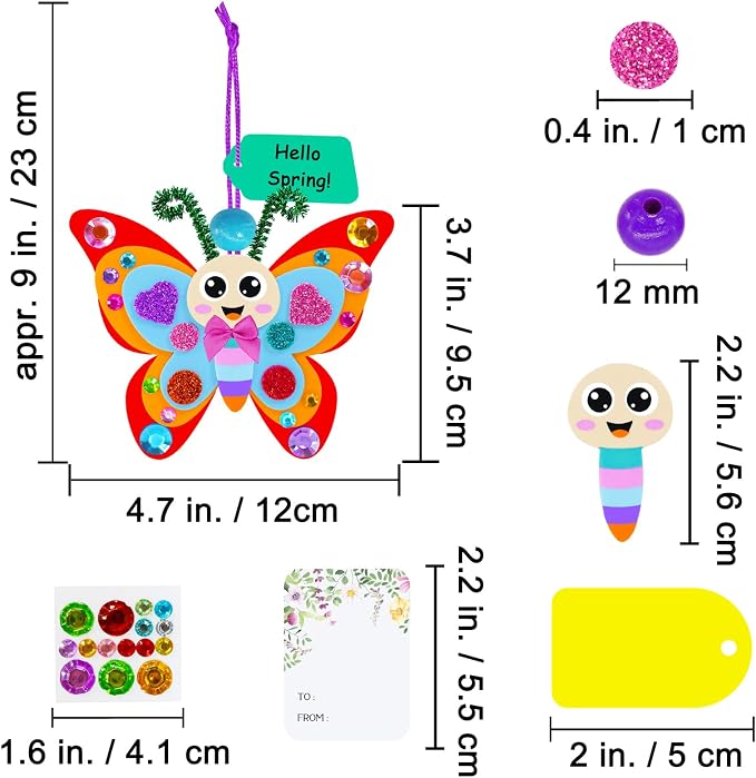 Winlyn 24 Sets Butterfly Craft Kits DIY 3D Rainbow Butterfly Ornaments Decorations Art Set Foam Stickers Arts and Crafts for Kids Spring Summer Camping Party Classroom Activities Art Project