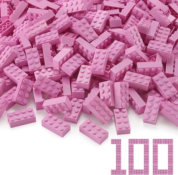 100pcs 2x4 Bricks Bright Pink Pieces Parts Classic Building kit Play Set Basic Blocks Toy Compatible with 3001 Major Brands