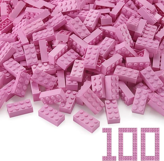 100pcs 2x4 Bricks Bright Pink Pieces Parts Classic Building kit Play Set Basic Blocks Toy Compatible with 3001 Major Brands