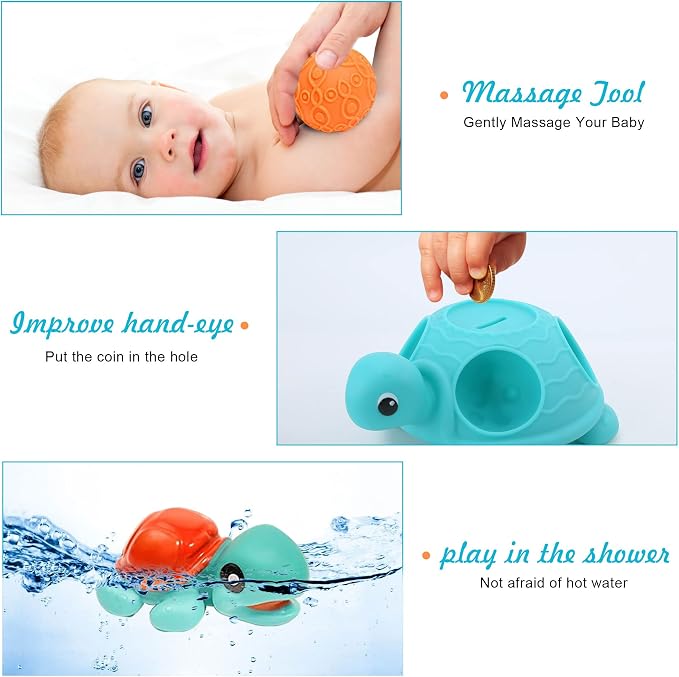 Sensory Balls Montessori Toys for Babies 6-12 Months, Baby Sensory Toys Turtle Toys Bright Color Textured Multi Soft Balls, BPA Free Ball for Toddlers 1-3 Teething Gifts