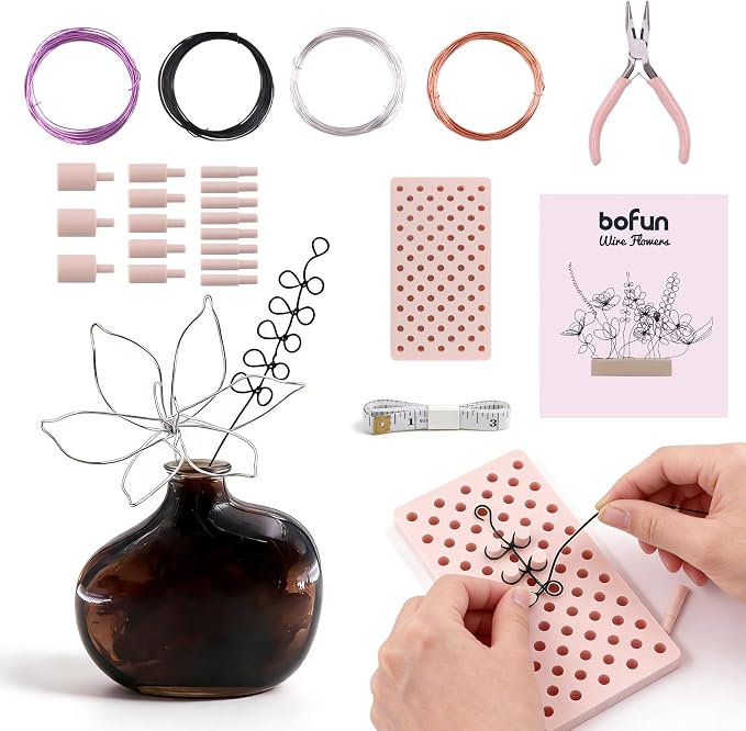 BoFUN Easy Wire Flower Crafts Kit for Teens& Adults, DIY Art Hobbies Metal Flower Making Set for Women, Creative Handmade Craft Supplies for Home Decor, Party, Mom Birthday Gift (Antique)