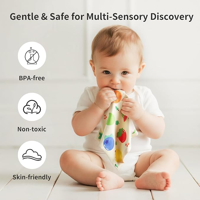 Baby Tissue Box Toy for Babies 6-12 Months - Montessori Sensory Toy | 12 Soft Scarves & 3 Crinkle Tissues | CPC Certified BPA-Free | 6-Sided Cube | Boosts Fine Motor Skills | Travel & Baby Gift