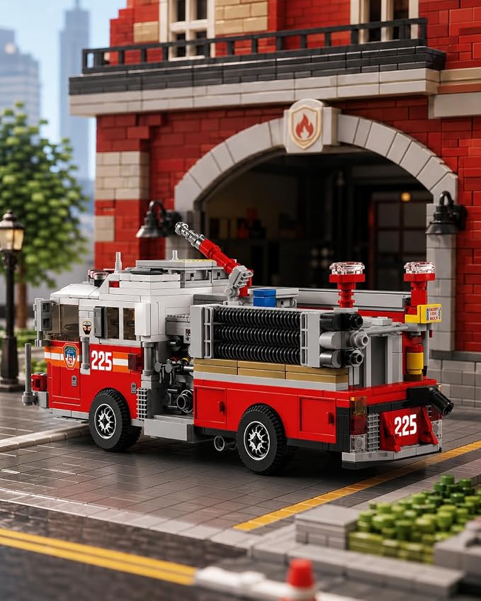 Ladder Fire Truck Building Set, Compatible with Lego City Fire Engine Toy with Detachable Telescopic Ladder & Rotatable Water Gun, STEM Educational Rescue Vehicle Gift for Boys Kids Age 8+(1052PCS)