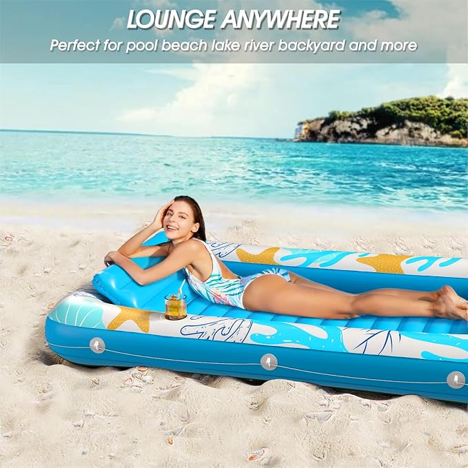 Inflatable Tanning Pool Lounger Float - Jasonwell 4 in 1 Sun Tan Tub Sunbathing Pool Lounge Raft Floatie Toys Water Filled Tanning Bed Mat Pad for Adult Blow Up Kiddie Pool Kids Ball Pit