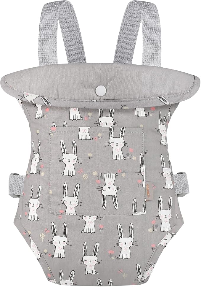 GAGAKU Baby Doll Carrier for Little Girls, Reborn Doll Accessories for Toddlers 3+, Kids Toy Baby Dolls Sling Carrier - Gray - Rabbit