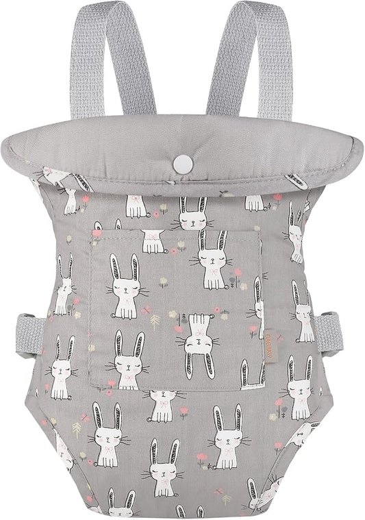 GAGAKU Baby Doll Carrier for Little Girls, Reborn Doll Accessories for Toddlers 3+, Kids Toy Baby Dolls Sling Carrier - Gray - Rabbit