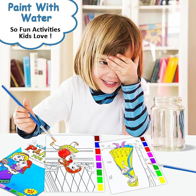 Watercolor Coloring Book for Kids, Paint with Water- Magic Paint Set Water Painting Book for Toddlers- Arts and Crafts Kit for Girls Boys Travel Activities -Stocking Stuffers for Kids
