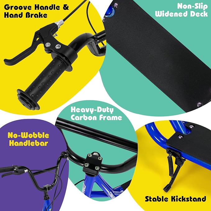 GYMAX Scooter, Kids & Adults Off-Road Scooter with 12" Inflatable Wheels, Adjustable Height Handlebar, V-Type Handbrakes & Axle Pegs for All Terrain, 8+