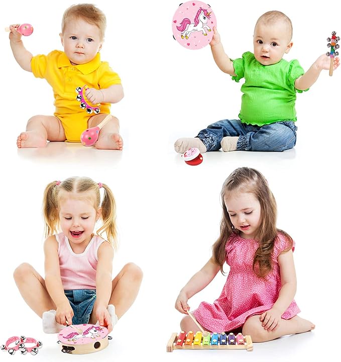 Kids Musical Instruments Sets, Non-Toxic Musical Toy, Wooden Percussion Instruments Toys Tambourine Xylophone for Kids Playing Preschool Education, Promotes Early Learning for Boys Girls Gift