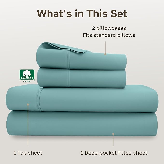 California Design Den Soft 100% Cotton Sheets Full Size Set, 400 Thread Count Good Housekeeping Award Winner, Silky Smooth Sateen Weave with Deep Pockets, Refined Cotton Bed Sheet Set - Teal