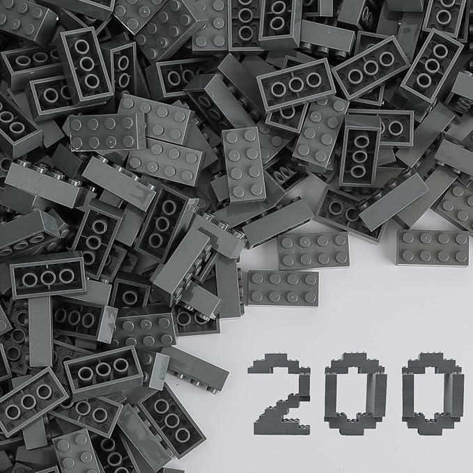 HUIZDQ 200 Piece Classic Small Building Bricks, 2x4 Bulk Bricks STEM Creative Building Toys, Dark Grey(Small Bricks, 1.25x0.62x0.47 in)