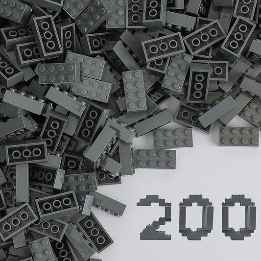 HUIZDQ 200 Piece Classic Small Building Bricks, 2x4 Bulk Bricks STEM Creative Building Toys, Dark Grey(Small Bricks, 1.25x0.62x0.47 in)