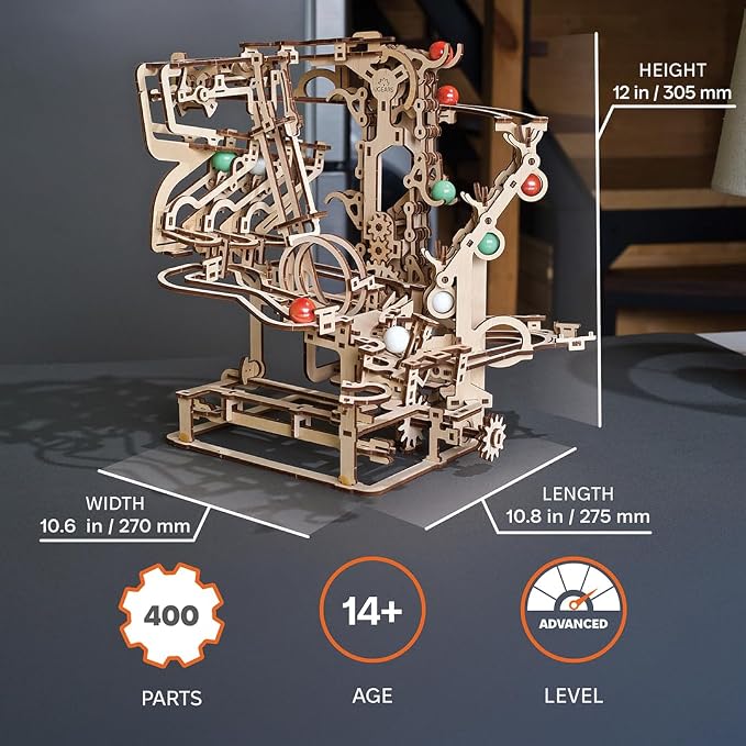 UGEARS Marble Run Chain Hoist, Model Kit, 3D Puzzle, Models for Adults to Build Mechanical Engineering Kit Brain Teaser, Hobby Set