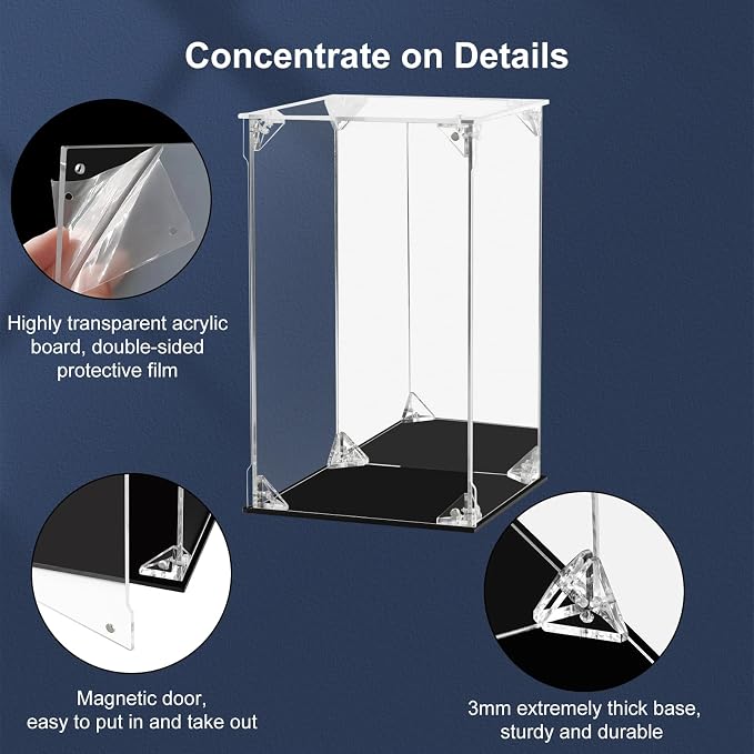 Acrylic Display Case for Collectibles Assemble Clear Acrylic Display Box with Mirrored Back, Alternative Glass Case for Action Figures Lego Model Doll Toys Display (8x8x12 inch; 20x20x30 cm)