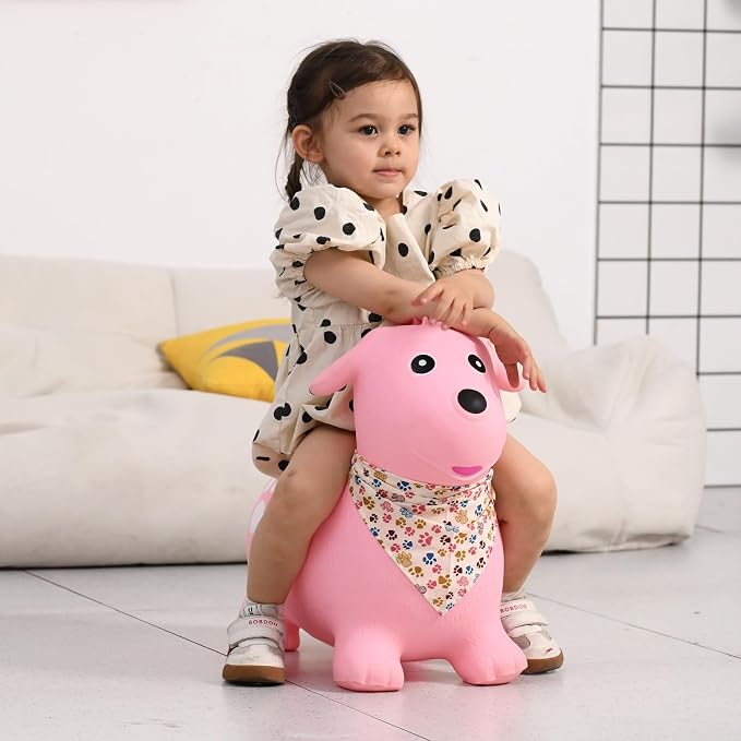 INPANY Bouncy Dog Hopper for Toddlers-Hopping/Bouncing/Bounce Hoppers, Jumping Toys, Inflatable Ride-on Animal Toy for Kids/Boys/Girls 2, 3, 4, 5 Years Old Gifts(Pump Included)