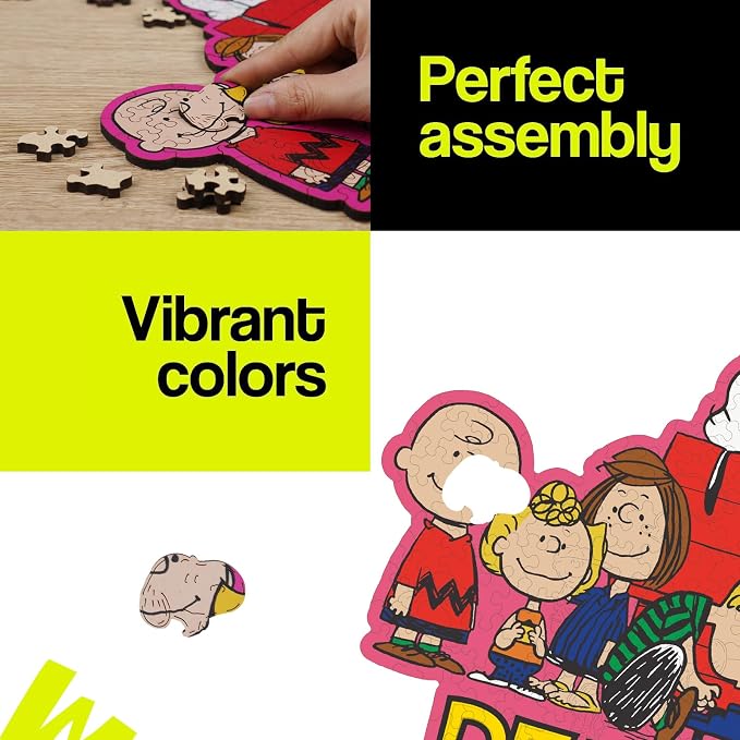 Peanuts Snoopy Puzzles for Adults – Charlie Brown Wooden Jigsaw Puzzles, 200 Pieces Unique Shaped Wooden Puzzle, Family Game, 5MM Thick, Officially Licensed Merchandise – Friends, 13.1" x 10.6"