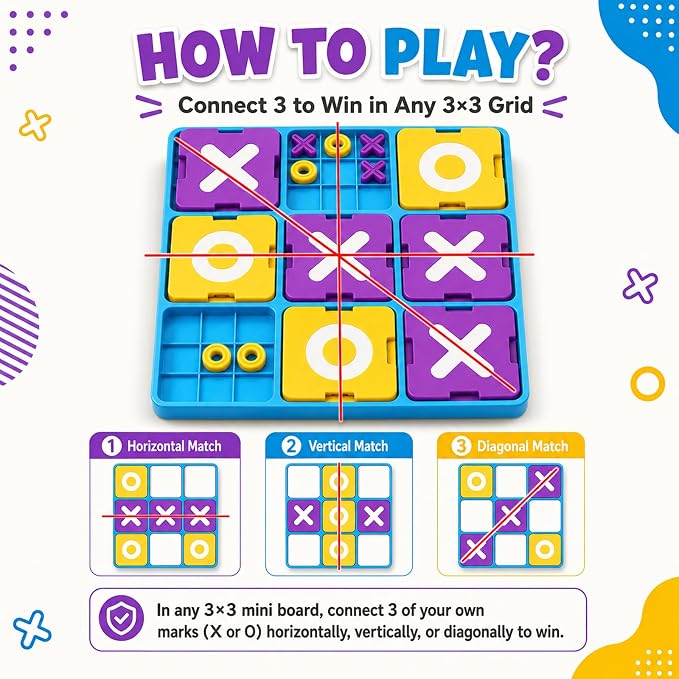 Upgraded 3D Tic-Tac-Toe Board Game for Kids & Adults - Montessori STEM Mind & Logic Brain Teaser, Fun Family Interactive Tabletop Party Game, Ideal Gift for Boys & Girls Ages 3+