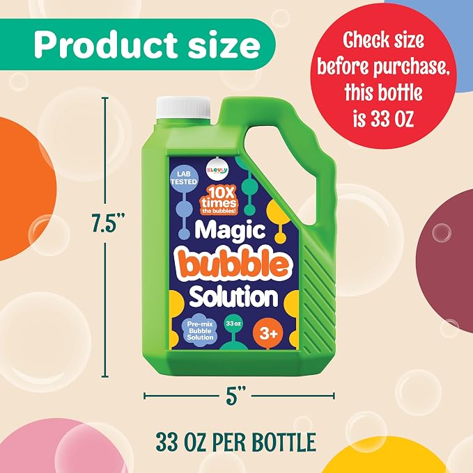 33 OZ Iridescent Bubble Solution Refill | Non-Toxic Pre-Mix Bubble Refill Solution No Mixing or Measuring Required | Bubbles for Kids | Bubbles Bulk | Bubble Machine Solution | Giant Bubbles (33 OZ)