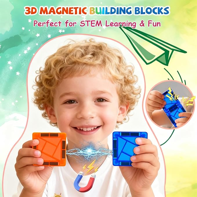 60PCS Mini Magnetic Tiles, Travel Toddler Toys Set, Magnetic Building Blocks, Portable STEM Kids Toys for 3-8 Years Old Boys Girls Birthday, Montessori Preschool Learning Sensory Toys