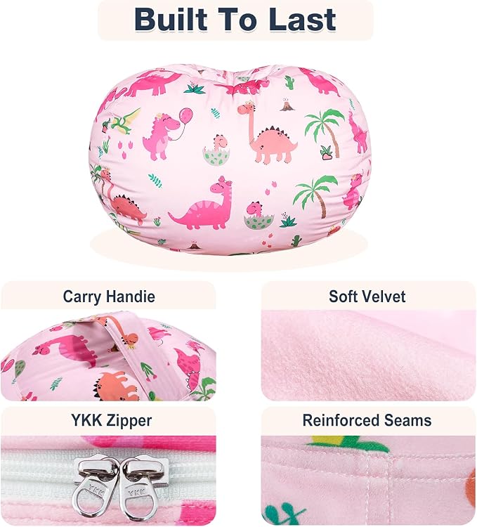 Lukeight Stuffed Animals Storage Bean Bag Chair Cover for Kids, Cozy Velvet Plush Toy Organizer Seat, Cover Only, No Filling Included, Long YKK Zipper, Side Pocket, X-Large 30 x 18 in