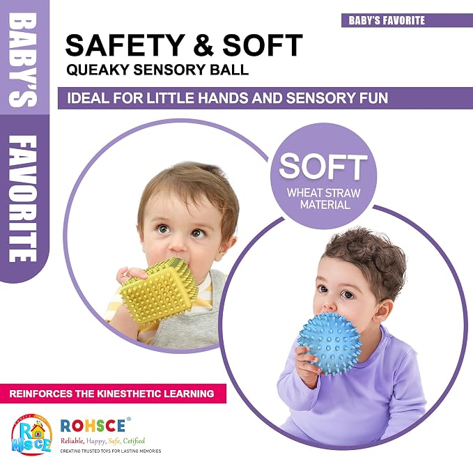 Baby Sensory Balls, Soft Spiky No-Hole Bath Toys for Toddlers 1-3 | BPA-Free Wheat Straw, Bright Colors, Soft Spiky Texture, Easy to Grip, Bath, Pool and Beach Play, 1st Birthday Boy Gifts