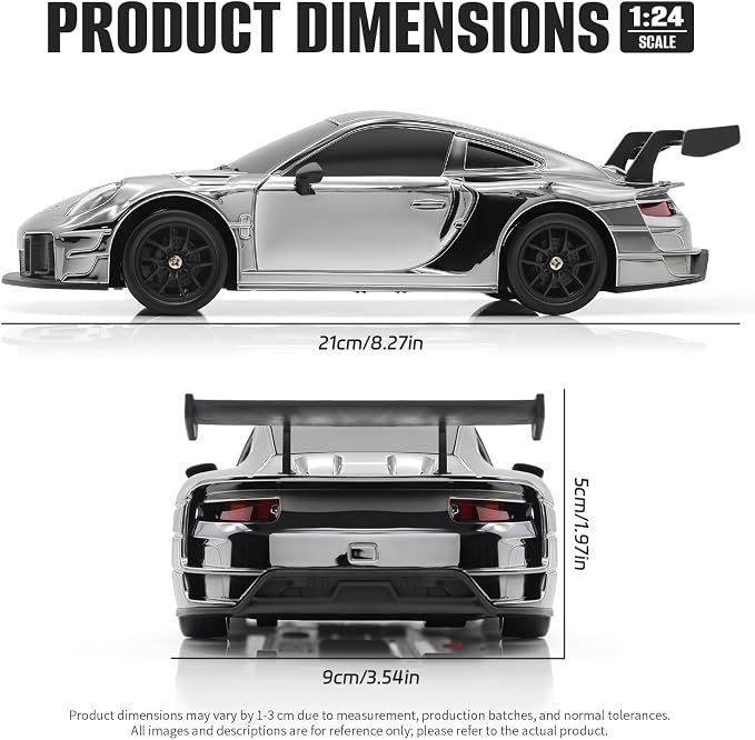 RC Drift Car, 1:24 4WD Remote Control Cars Vehicle with LED Light,2.4GHz 20KM/H High Speed RC Cars with Two Batteries & Drifting Tires Racing Sport Toy for Adults Boys Girls Kids Silve