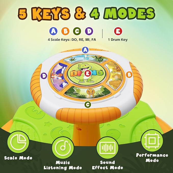 HYES Dinosaur Sit and Spin Toys for Toddlers 1-3 Boys, 360° Toddler Spinning Seat with LED Lights and Music, Sensory Toys Birthday for Kids 3-5