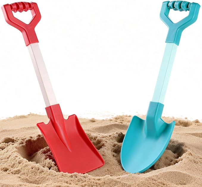 20 Inch Beach Sand Shovels for Kids, Heavy Duty Plastic Spades, 2 Pack Set for Sandbox Garden Snow Digging