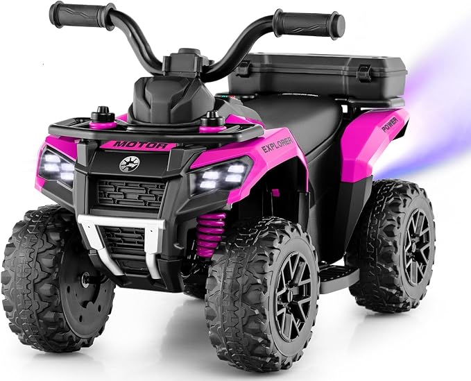OLAKIDS Kids ATV with Spray Function, Remote Control, Storage Trunk, 6V Toddler Ride on Toy, Pink
