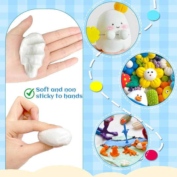 50 Pack White Air Dry Foam Clay,1.3lb Moldable Soft Lightweight Clays with 3 Pcs Sculpting Knives for Kids,Art Craft Supplies,School Rewards