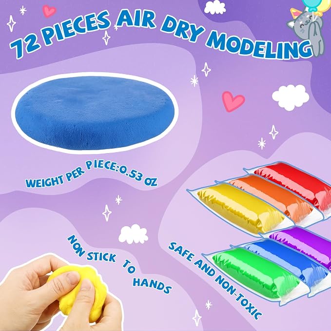 VioraWhite 72 Pcs 38oz Air Dry Clay Bulk Modeling Magic Ultra Lightweight Foam Modeling Clay for Kids Adults DIY Gifts Party Arts Crafts and School Project Supplies(Fresh Color)