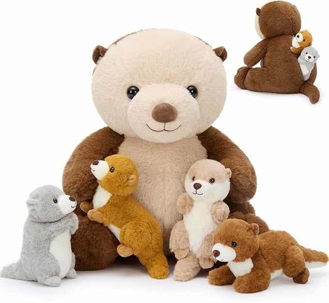 MaoGoLan 5pcs Otter Stuffed Animal - 14.5" Mommy Sea Otter Plush with Babies Inside, Soft Cute Stuffed Otter Plushies Toy for Kids Boys Girls, Ideal Gift for Christmas Birthday Holidays