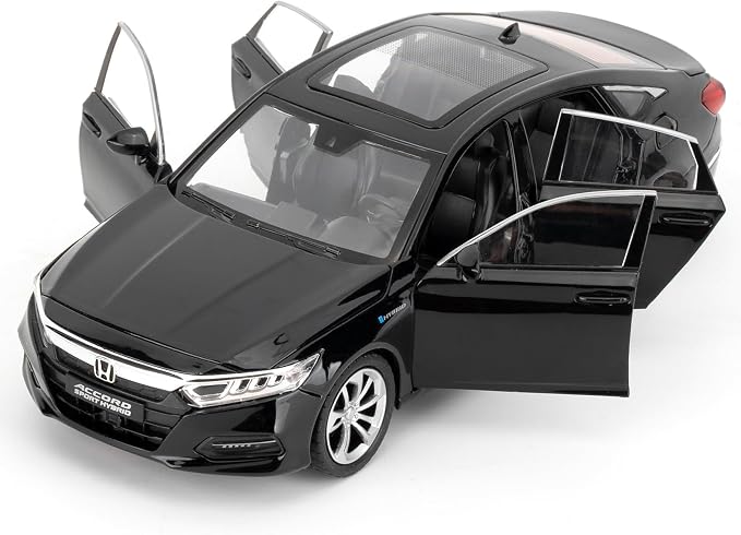 WAKAKAC Toy Cars Compatible for 1:24 Accord Model Cars, Pull Back Die-cast Vehicles with Sounds＆Lights for Kids Boys Girls and Adults, Gift Black