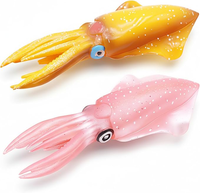 Gemini&Genius Squid Toy for Kids, Marine Bioluminescent Animal Cuttlefish Toy Sea Animal Action Figure Gift Great for Educational, Cake Topper, Swim, Bath, Stocking Stuffer for Kids