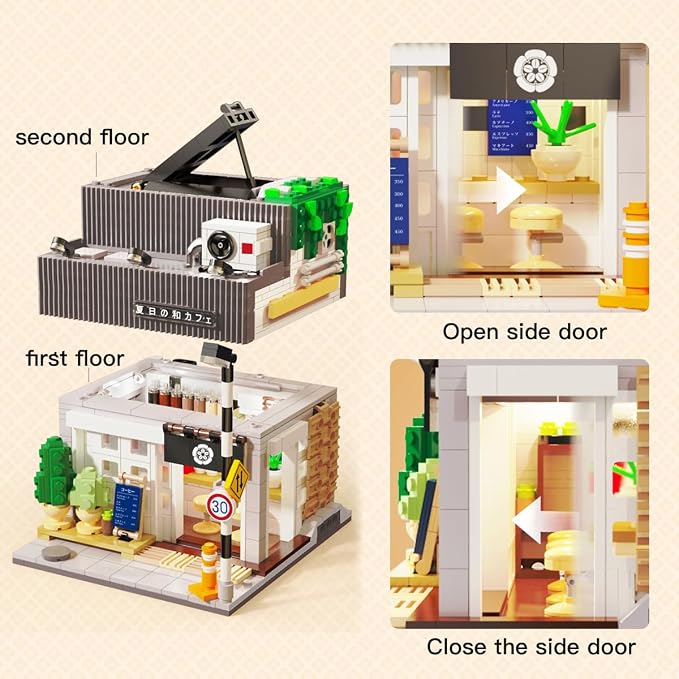 Japanese Summer Breeze Coffee House Building Block Set, MOC City Café Shop with LED Lights, Architecture Construction Model for Adults Teens Boys Girls (1108PCS)