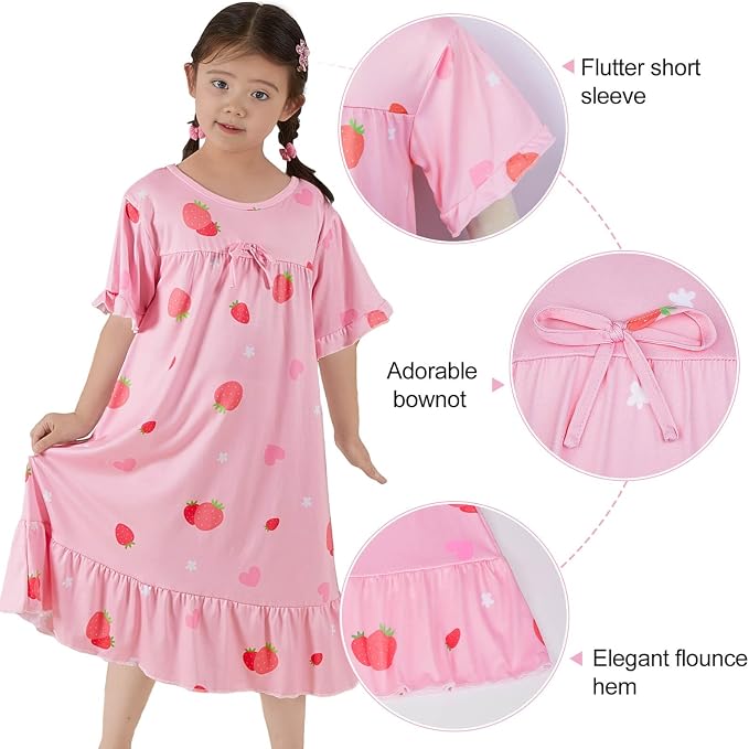 MHJY Matching Girls & Doll Nightgowns Vintage Short Sleeve Sleepwear Pajamas Dress for Girls and 18" Girl Doll
