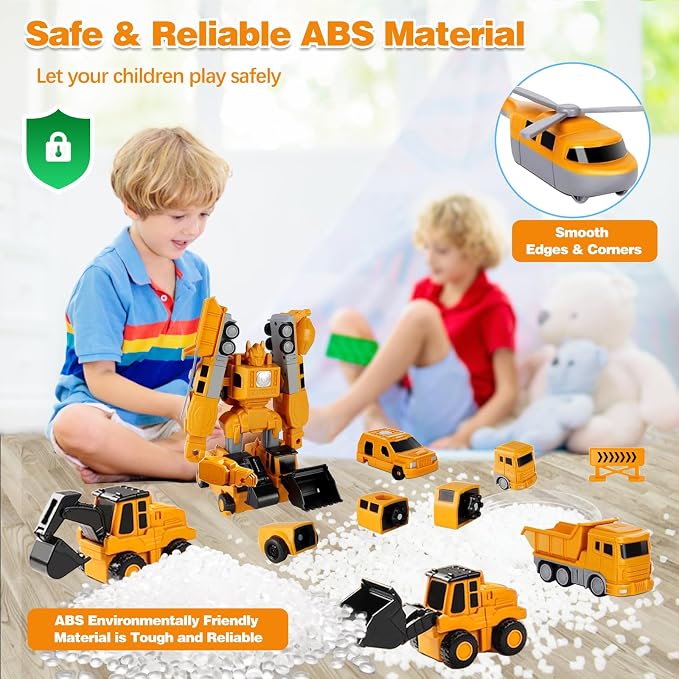 Magnetic Transform Engineering Car Assembled Toys, Construction Vehicles with Storage Box, 7 in 1 Robot Toys Set, Magnetic Blocks for Kids Age 3-8 Year Old Boy Gift, Outdoor Toddler Activities Toys