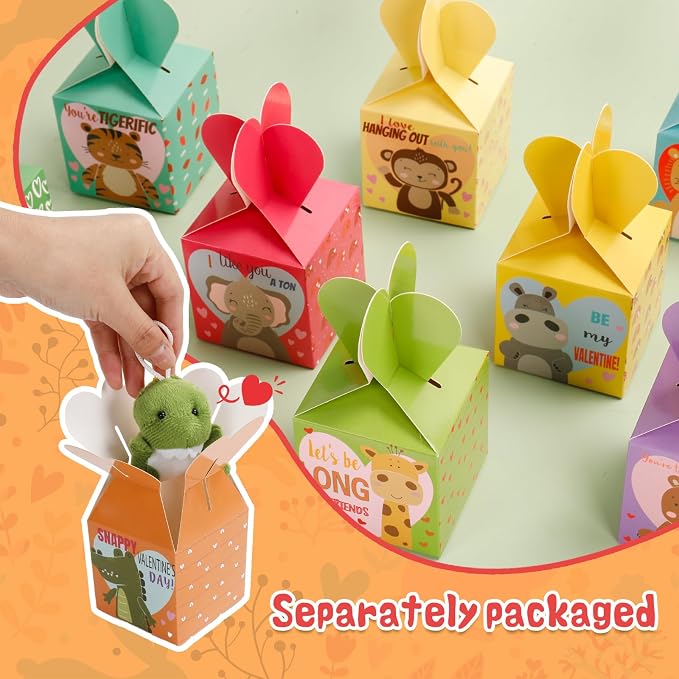 ATFUNSHOP 30 Pack Animal Plush Keychains Bulks – Easter Basket Fillers, Valentines Day Gifts for Kids, Small Stuffed Animals Toys with Gift Boxes, School Classroom Party Favors for Students