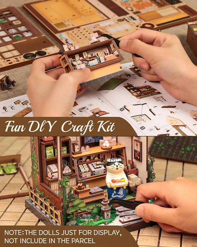 Cutefun Book Nook Kit - DIY Miniature Dollhouse Kit for Adults, Teens and Beginners, Japanese Dessert Shop Booknook Tiny House Bookshelf Decor 3D Wooden Puzzles, Creative Gifts for Family (Sweet Shop)