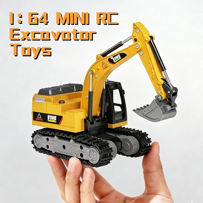 1/64 MINI RC Excavator with Play Sand Box Set,Portable Indoor & Outdoor Construction Truck，Desktop Toy with Lights & Sounds,Gift for Boys Kids 6+ & Adults