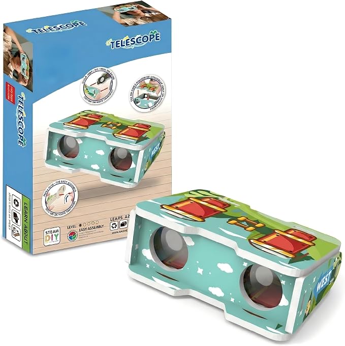 STEM Kids Binoculars - Build Your Own Functional Telescope Kit, Educational Science Toy for Children to Explore Astronomy & Optical Principles with Convex & Concave Lenses