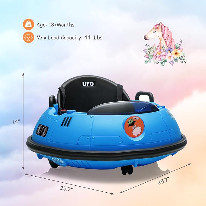 Ride On Bumper Car, 12V Electric Toddlers Car with Remote Control, Safety Belt, Music, Flashing Lights, 360 Degree Spin, Bumper Car for Toddlers,Kids (Blue)