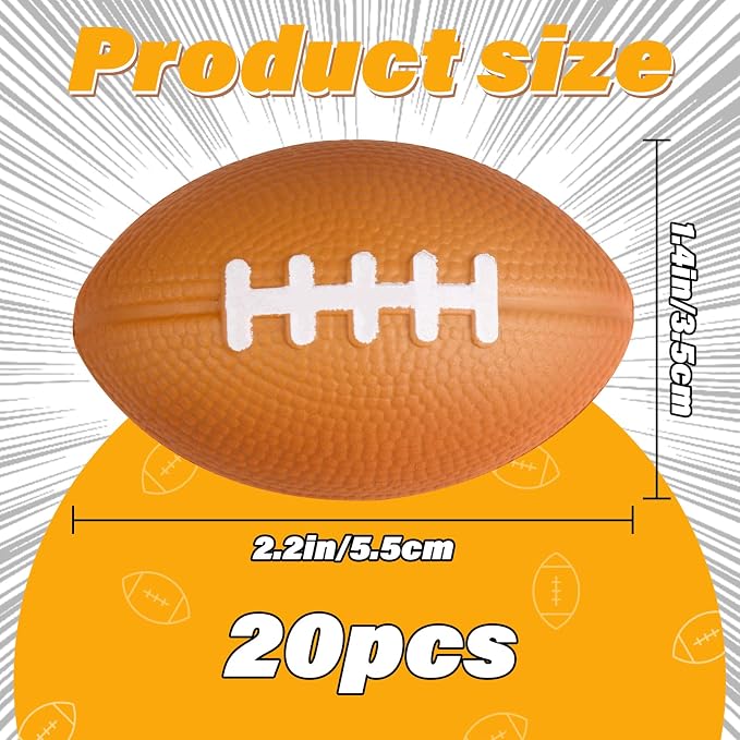 Mini Football Stress Balls 20 Packs Mini Football Foam Small Foam Squeeze Anxious Toy Sports Stress Ball for Kids School Carnival Reward Football Party Decorations Supplies