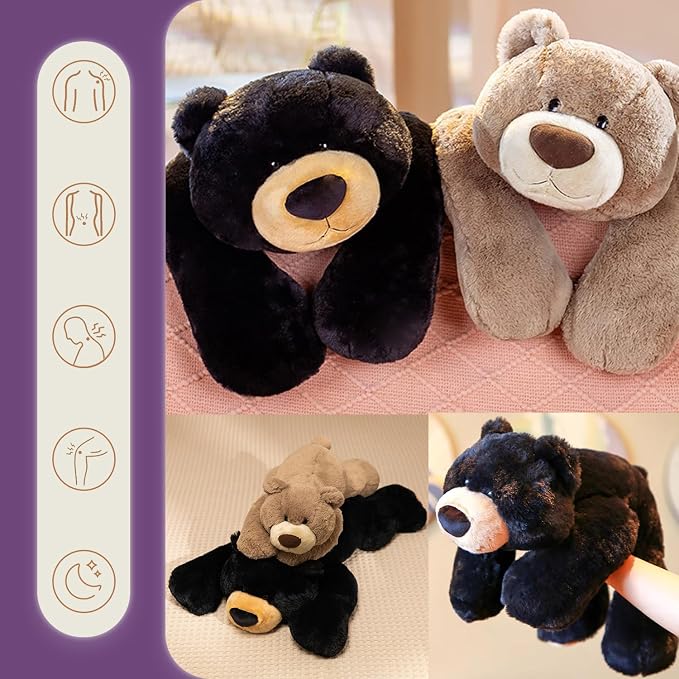 OSOCU® Microwavable & 1.8 LB Weighted Stuffed Animal - Black Bear Heating Pad with Lavender & Tourmaline - Soothing Warm Heatable Plush Toy for Menstrual Cramps, Muscle Aches, Shoulder Tension