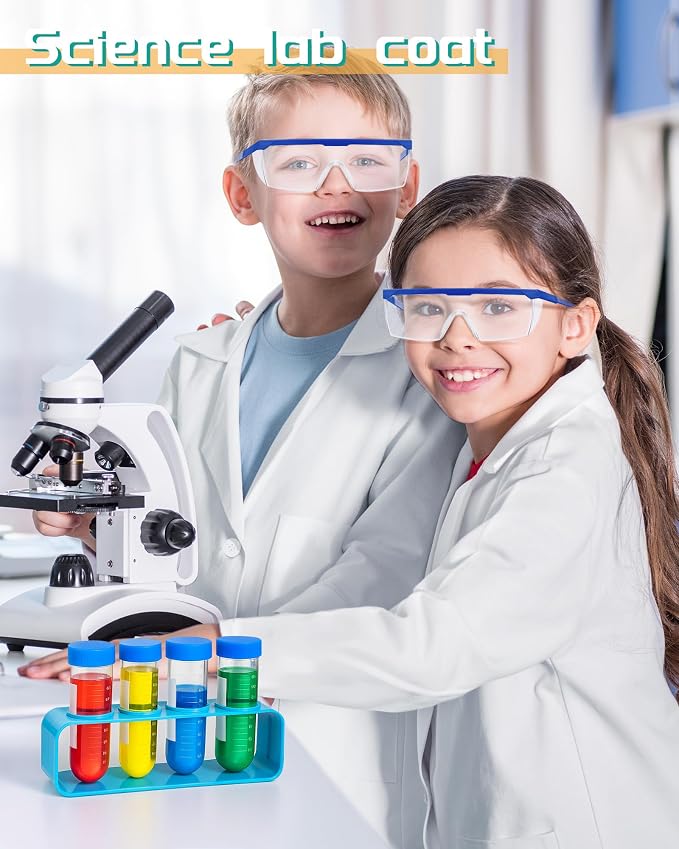 Unittype 6 Set 66 Pcs White Kids Lab Coats Bulk Children Girl Doctor Scientist Costume Lab Coat Goggles Test Tube Eyedropper(S)