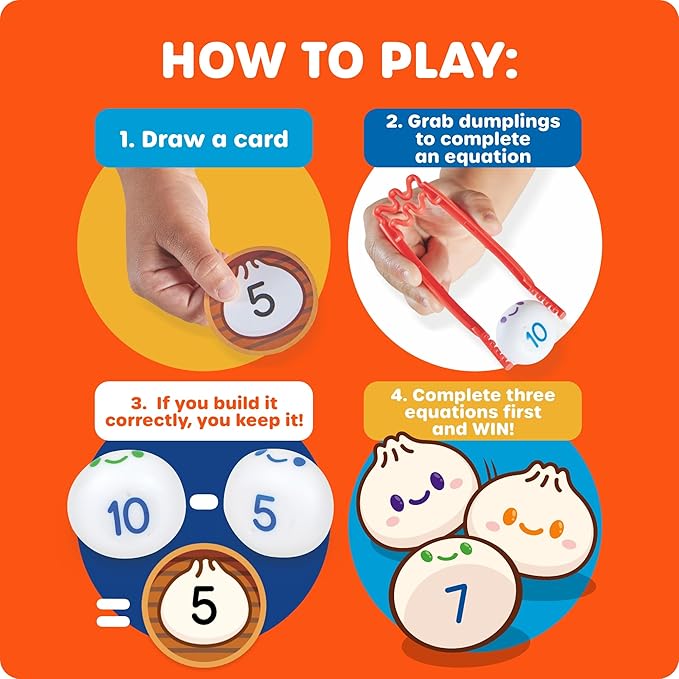 Learning Resources Dumpling Dash Fine Motor Math Game - Squishy Dumpling Toy, Montessori Counting Toys, Kids Board Game, Play Food, Homeschool Toddler Games, Fine Motor Skills, Preschool Board Games