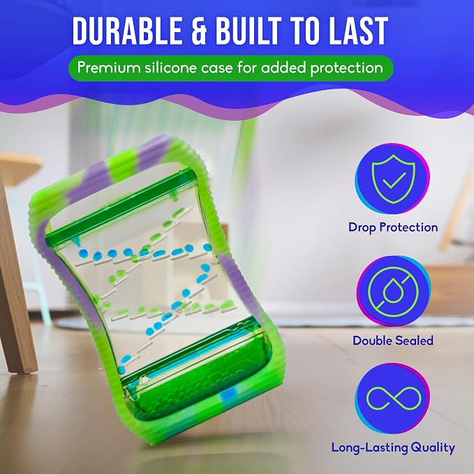 BUNMO Sensory Toys Liquid Motion Bubbler - Calming Fidget Toy for Kids & Adults - Sensory Bottles - Textured Silicone Bubble Timer with Mesmerizing Liquid Flow - Large Glow