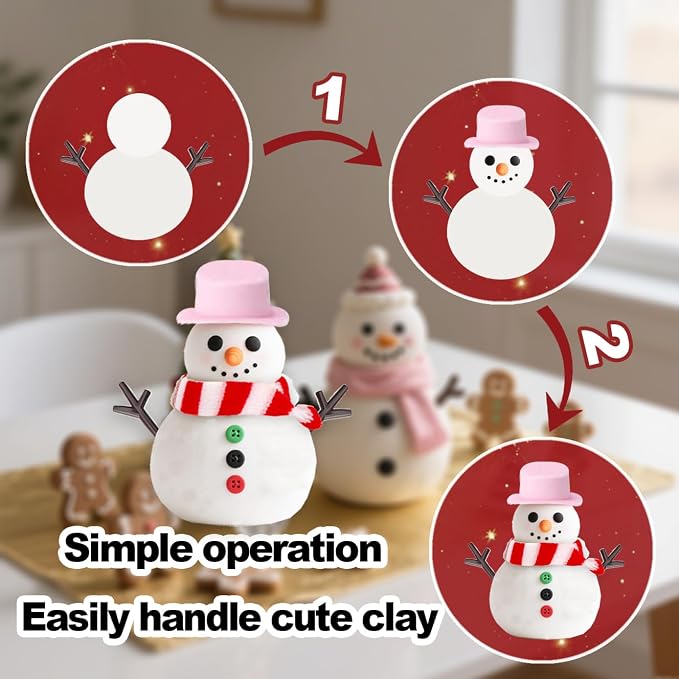 12Pack Build a Snowman Kit - Christmas Crafts for Kids,Air Dry Clay Snowman Crafts for Kids,Modeling Clay Snowman DIY Kit,Christmas Crafts Xmas Holiday Party Decor Gift,for Age 3+