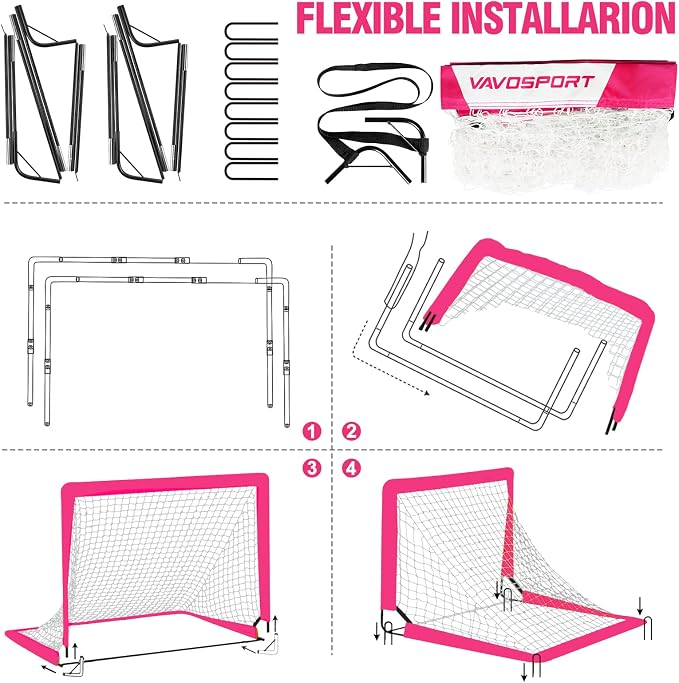 Kids Soccer Goals for Backyard Set - 2 of 4' x 3' Portable Soccer Goal Training Equipment, Pop Up Toddler Soccer Net with Soccer Ball, Soccer Set for Kids and Youth Outdoor Games, Sports, Play